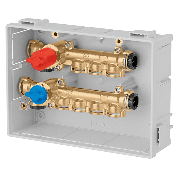 image Collettori di distribuzione idrosanitaria preassemblati in cassetta con intercettazioni generali ispezionabili.